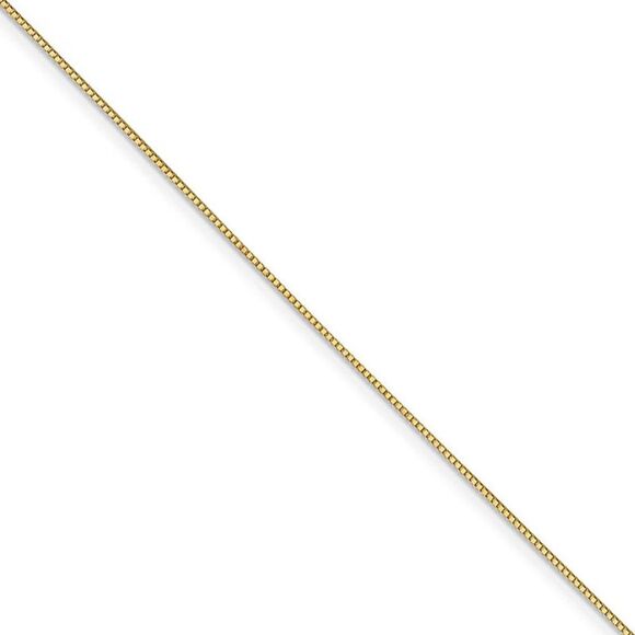 0.8mm 14k Yellow Gold Solid Box Chain Lobster Clasp Necklace 24 Inch